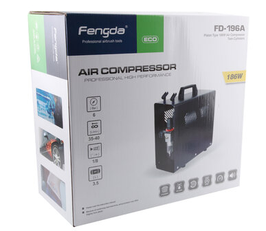 Fengda AS-196A Airbrush mini compressor met luchttank en metalen behuizing