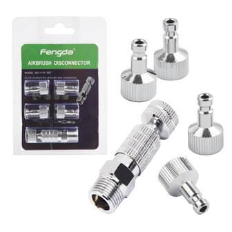 Fengda Airbrush Quick Release Disconnector Kit BD-117K with 5 Pieces 1/8 BSP Female Adaptors