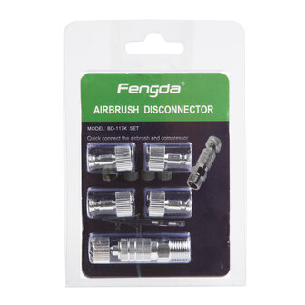 Fengda Airbrush Quick Release Disconnector Kit BD-117K with 5 Pieces 1/8 BSP Female Adaptors