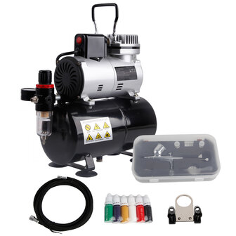 Timbertech ABPST08K airbrush compressor complete set met verbeterde koelventilator mini compressor airbrushpistool en airbrush accessoires