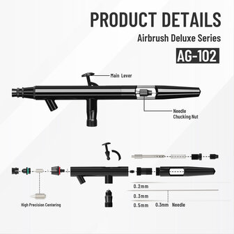 Airgoo Hoogwaardig &amp; Luxe Double-Action &amp; Suction-Type Airbrush AG-102 voor Airbrush Master