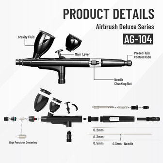 Airgoo High-End &amp; Deluxe Double-Action &amp; Gravity-Type Airbrush AG-104 for Airbrush Master