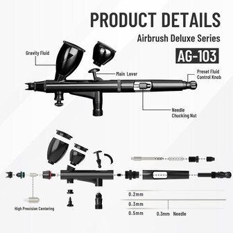 Airgoo Hoogwaardig &amp; Luxe Dubbele actie &amp; Zwaartekrachttype Airbrush AG-103 voor Airbrush Master