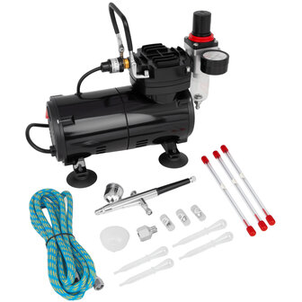 Timbertech airbrush set met compressor en double action airbrush ABPST05(Zwart)