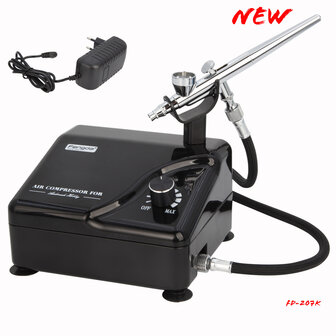 Fengda Profesional Airbrush Kit met slimme compressor AS-207K voor tattoo, model, taartdecoratie, automotive grafisch enzovoort