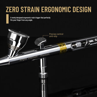 Airgoo Premium Double-Action Airbrush AG-D1 (Phantom) met nieuw zelfcentrerend mondstukontwerp; geschikt voor modelbouw, taartdecoratie, hobby, automotive en hoogwaardig airbrushen.