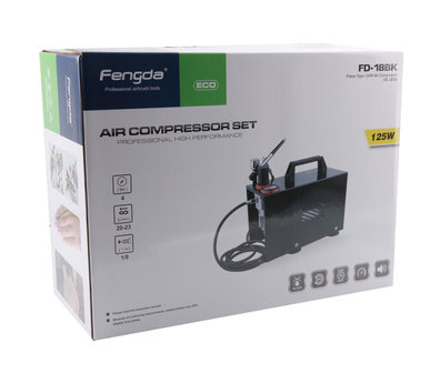 Airbrush Set Fengda AS-18BK met compressor AS-18B, Airbrush BD-130 en accessoires