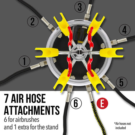 Fengda 6-Station Airbrush Holder with Regulated Air Manifold That Can Hold Up to 8 Airbrushes
