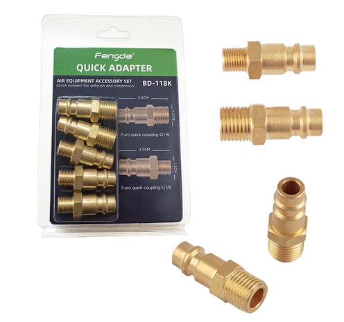 Fengda Europe snelkoppeling BD-118K met 2 stuks 1/8" adapter en 3 stuks 1/4" adapter