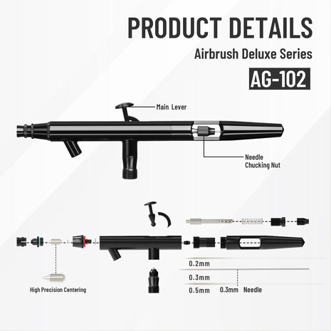 Airgoo Hoogwaardig & Luxe Double-Action & Suction-Type Airbrush AG-102 voor Airbrush Master