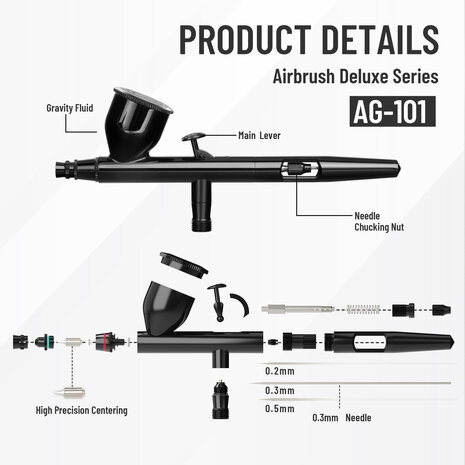 Airgoo High End & Deluxe dubbelwerkende airbrush AG-101 voor Airbrush Master