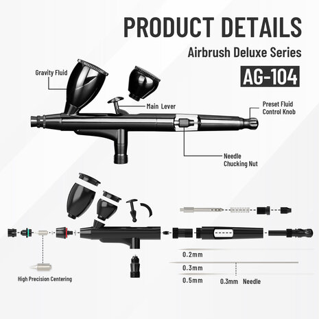 Airgoo Hoogwaardig & Luxe Dubbele actie & Zwaartekrachttype Airbrush AG-104 voor Airbrush Master