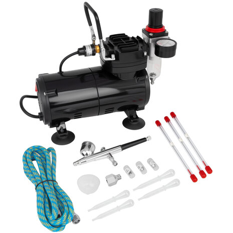 Timbertech airbrush set met compressor en double action airbrush ABPST05(Zwart)