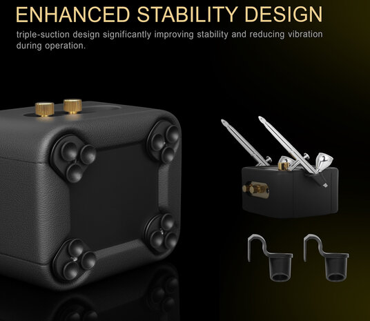Airgoo Premium draagbare airbrushset met compressor AS-302 inclusief luchtslang voor hobby, modelbouw, taartdecoratie, make-up en diverse andere airbrush-toepassingen
