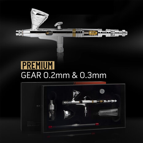 Airgoo Premium dubbelwerkende airbrushAG-A1(Gear)met nieuw zelfcentrerend mondstuk voor modelbouw, voedseldecoratie, hobby, auto-onderhoud en hoogwaardig airbrushen.
