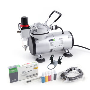 Airbrush Set Fengda AS18-2K(FD18-2K) met compressor FD-18-2, Airbrush FE-130 en accessoires